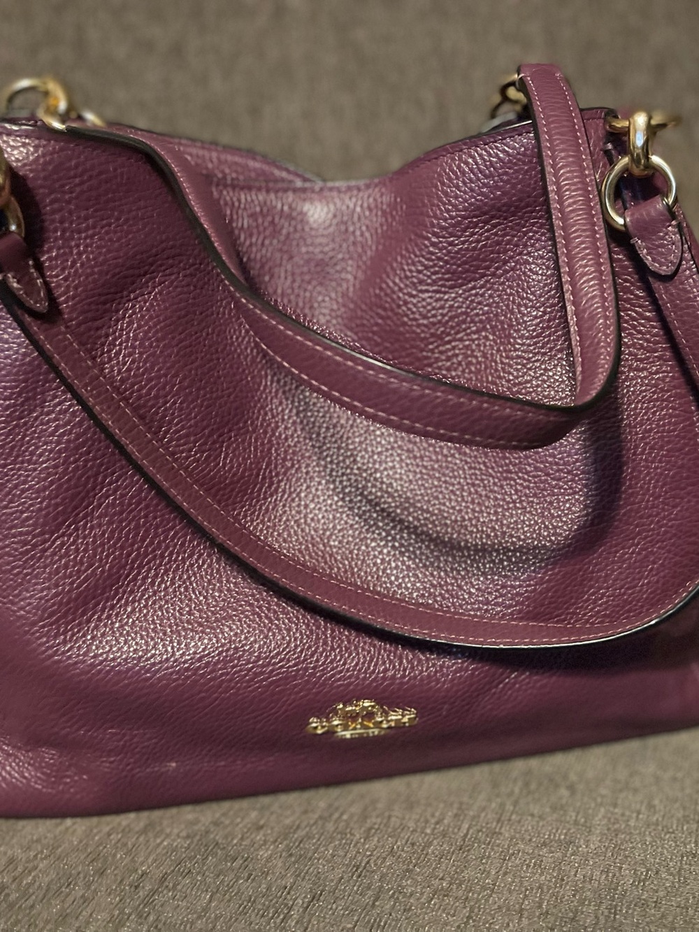 Coach Pebbled Leather Shoulder Bag in Plum Berry